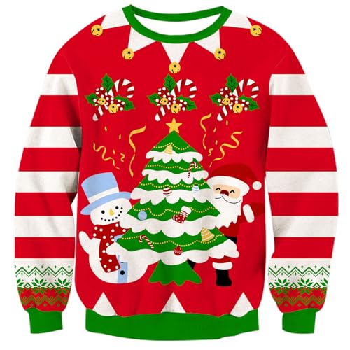 Fanient Kinder Weihnachtlicher Strickpullover Mädchen Rot Pullover Weihnachtsdruck Sweatshirt Langarm Streifen Weihnachtspullover 9-10 Jahre von Fanient