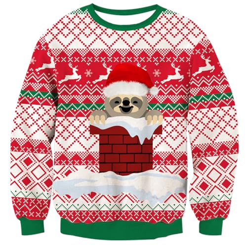 Fanient Kinder Weihnachtspullover Mädchen Pullover Lustig Faultier Drucken Sweatshirts Jungen Wärme Strickpullover 11-12 Jahre von Fanient