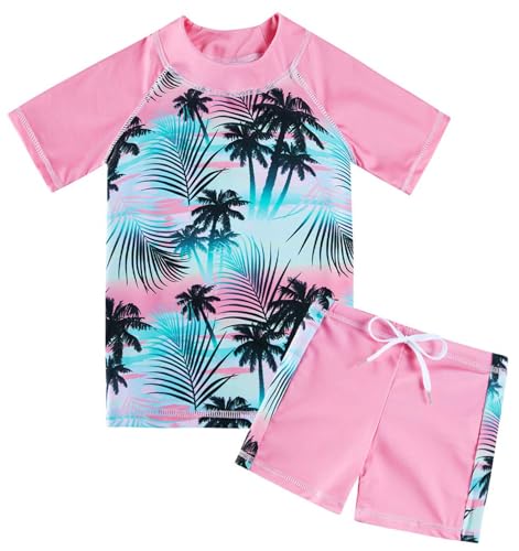 Fanient Mädchen Badeanzug Schnelltrocknen Zweiteiliger Badeanzug Mädchen Hawaii Druck Swimsuit Bademode für Kinder 5-6 Jahre von Fanient