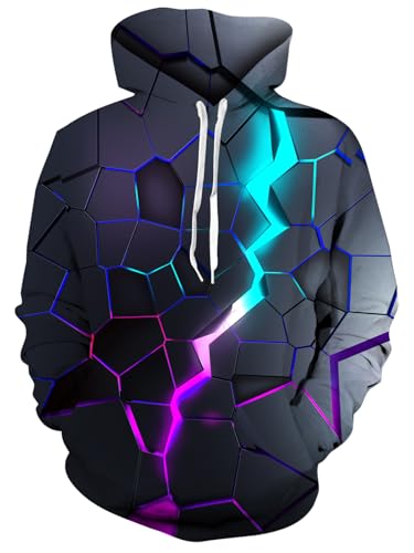 Fanient Pullover Damen Herren Fleece Kapuzenpullover Herren 3D Lavariss Drucken Hoodies Unisex Langarm Fleece Pullover Outdoor Sport XL von Fanient