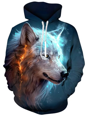 Fanient Pullover Damen Herren Fleece Kapuzenpullover Herren 3D Wolf Drucken Hoodies Unisex Langarm Fleece Pullover Outdoor Sport XL Fanient Pullover Damen Herren Fleece Kapuzenpullover Herren 3D Wolf Drucken Hoodies Unisex Langarm Fleece Pullover Outdoor Sport XL von Fanient