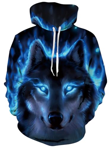 Fanient Pullover Herren Fleece Kapuzenpullover Wolf Pullover Damen 3D Druck Sweatshirts Unisex Cool Streetstyle Hoodie L von Fanient