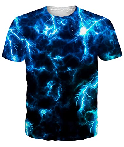 Fanient Tshirt Damen Herren 3D Tshirts Unisex Blauer Blitz Drucken T-Shirts Men Streetstyle Cool Shirt Kurzarm XXL von Fanient