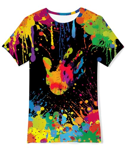 Fanient Tshirt Jungen Mädchen 3D Tshirts Kinder Farbtintenstrahl Druck T-Shirt Kurzarm Shirt für Kinder 13-14 Jahre L von Fanient