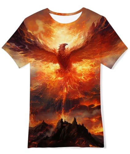 Fanient Tshirt Kinder Tshirts Jungen Flam Phönix Druck Tshirts Tägliches Tragen Kurzarm für Jungen Mädchen 13-14 Jahre L von Fanient