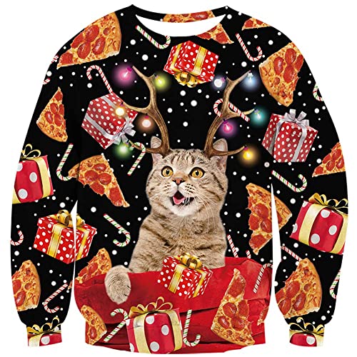 Fanient Weihnachten Pullover Herren 3D Bedruckt Sternenkiste Pizza Katze Muster Neuheit Männer Pullover S von Fanient