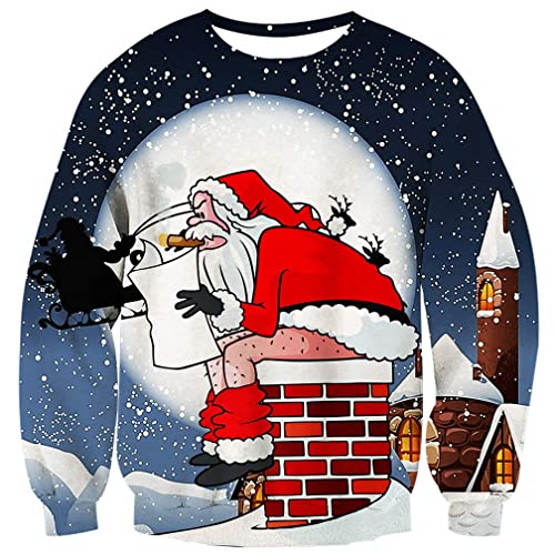 Fanient Weihnachten Pullover für Männer 3D Gedruckt Satan Claus Muster Ugly Weihnachtspulli S von Fanient