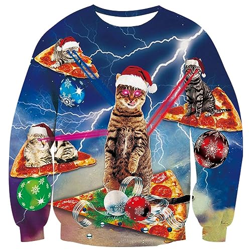 Fanient Weihnachten Sweatshirts 3D Drucken Blitz Katze Muster Rundhals Fun-Sweatshirts XL von Fanient