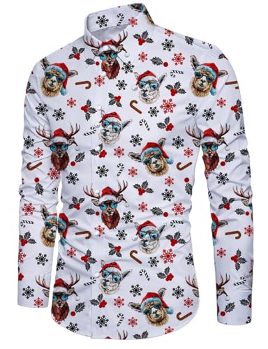 Fanient Weihnachtshemden für Männer Christmas Hemd Herren Weihnachts Alpaka Muster Hemd Herren Langarm Holiday Party Shirt M von Fanient