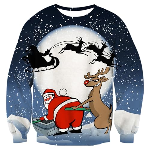 Fanient Weihnachtspullover für Damen Herren Lustig Weihnachtsmann Druck Sweatshirts Unisex Rundhals Weihnachtspullover XL von Fanient