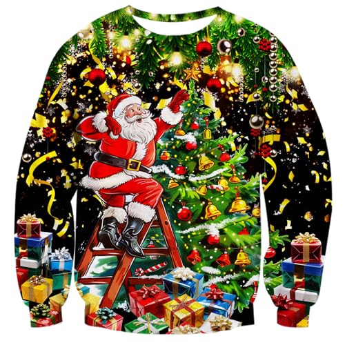 Fanient Weihnachtspullover für Damen Herren Weihnachts Sweatshirts Unisex Glücklich Weihnachtsmann Druck Pullover Herren Pulli S von Fanient