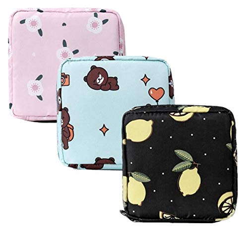 3er Set Damenbinden Tasche Aufbewahrungstasche Damen Geldbörse Münzbörse Minibörse Tampontasche für Frauen und Mädchen (Zitrone) von Fanny