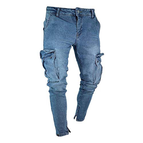 Fannyfuny Mode Herren Destroyed Jeans-Hose mit Taschen Reißverschluss Herren Slim Fit Jeans Denim Used Look Mit Destroyed-Optik Teen Jungen Party Kleidung Hellblau S-XXXXL von Fannyfuny Hose