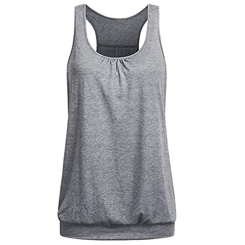 Fannyfuny Damen Casual Mode Ärmelloses Fitness Workout Sommer Absorbieren Schweiß Tank Top Rundhalsausschnitt faltig lose Training Tank Bluse (Gray, M) von Fannyfuny tops