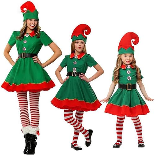 2024 Festliche Elfenkleidung Herren Damen Elfenmütze Set Hemd Hosen Kleid Weihnachten Karneval Cosplay Männer und Jungen Weihnachtselfen Kostüm Weihnachtself Kinder Wichtel Kostüm Elfenkostüm von Fannyfuny