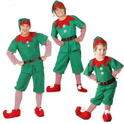 2024 Festliche Elfenkleidung Herren Damen Elfenmütze Set Hemd Hosen Kleid Weihnachten Karneval Cosplay Männer und Jungen Weihnachtselfen Kostüm Weihnachtself Kinder Wichtel Kostüm Elfenkostüm von Fannyfuny