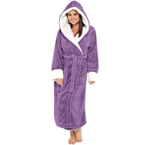 Bademantel Damen Flauschig Weicher Mantel Bademantel Home Schal Winter Nachtwäsche Mädchen Hausmantel Home Kleidung Langarm Robe Plüsch und Kuscheliger Bademantel für Frauen von Fannyfuny