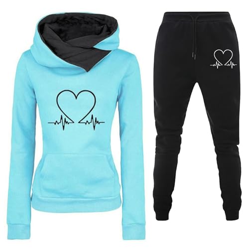 Damen Trainingsanzug Set 2-Teilig Heartbeat Print Hoodie Jogginghose Sweatshirt Hose Zweiteiler Jogginganzüge Damen Kapuzenpullover Sporthose Set Herbst Winter Sportanzug Hausanzug Y2K 2024 Hoodies von Fannyfuny