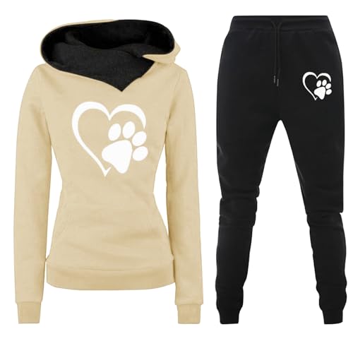 Damen Trainingsanzug Set 2-Teilig Heartbeat Print Hoodie Jogginghose Sweatshirt Hose Zweiteiler Jogginganzüge Damen Kapuzenpullover Sporthose Set Herbst Winter Sportanzug Hausanzug Y2K 2024 Hoodies von Fannyfuny