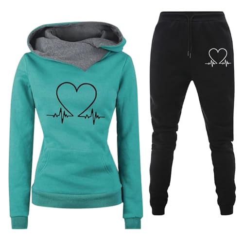 Damen Trainingsanzug Set 2-Teilig Heartbeat Print Hoodie Jogginghose Sweatshirt Hose Zweiteiler Jogginganzüge Damen Kapuzenpullover Sporthose Set Herbst Winter Sportanzug Hausanzug Y2K 2024 Hoodies von Fannyfuny