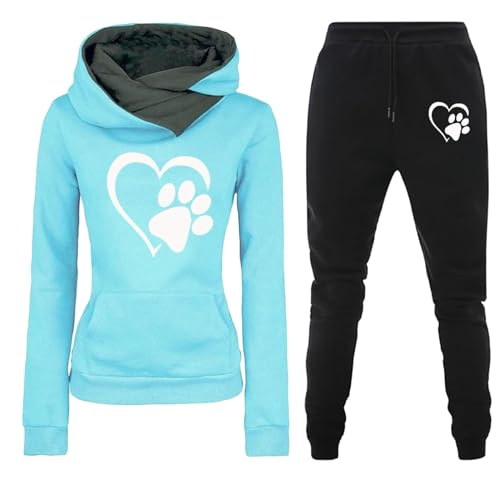 Damen Trainingsanzug Set 2-Teilig Heartbeat Print Hoodie Jogginghose Sweatshirt Hose Zweiteiler Jogginganzüge Damen Kapuzenpullover Sporthose Set Herbst Winter Sportanzug Hausanzug Y2K 2024 Hoodies von Fannyfuny