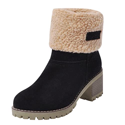 Damenstiefel Winter, Senioren-Winterstiefel mit klobigem Absatz, Winter-warme Schnee-Stiefeletten-Schuhe für Damen, stiefeletten damen winter, warme winterschuhe damen, winterboots damen gefüttert von Fannyfuny