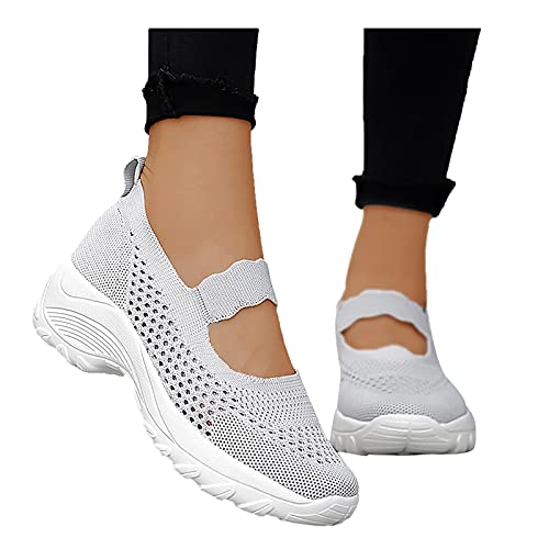 Fannyfuny Barfussschuhe Damen Sommer Air Cushion Diabetiker Schuhe Weiss Hoch Trainingsschuhe Cushion Wasserdicht Flach Plateau Shoes Mesh Atmungsaktiv Bequeme Leistungsstarke Wmshoes Sneakers Schuhe von Fannyfuny