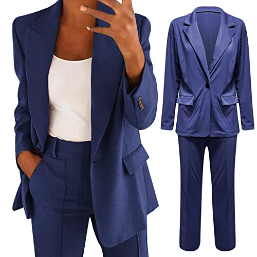 Fannyfuny Blazer Damen Schwarz Elegant Business Anzug Set Hosenanzug Damen Business Anzug Set Hosenanzug Blazer Hose 2-teilig Anzug Zweiteiler Slimfit Streetwear Festlich Sportlich Hosenanzug von Fannyfuny