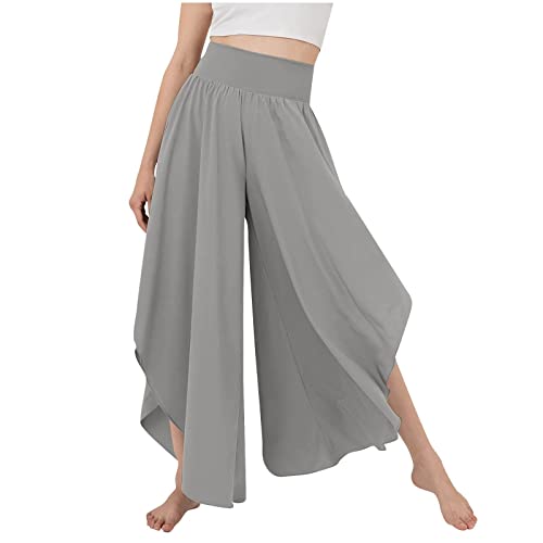 Fannyfuny Culottes Hosen Damen Leichte Sommerhose,Damen Wickelhose mit Schlitz Weites Bein Rüschen Hose Damen Sommer Yogahose Leicht Luftige Sommerhosen Plissee Bequeme Sporthose für Frauen Schlaghose von Fannyfuny