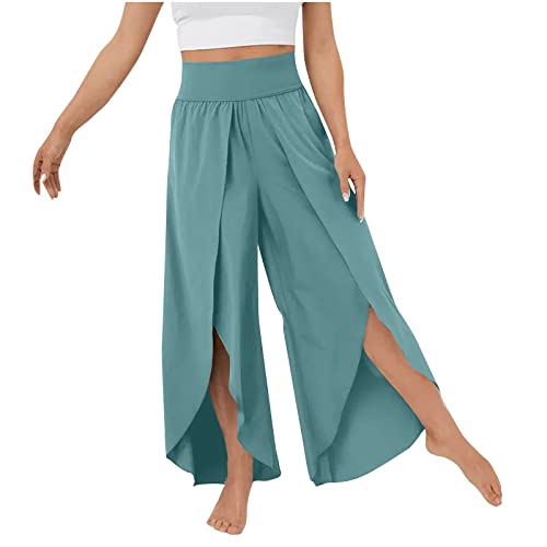 Fannyfuny Culottes Hosen Damen Leichte Sommerhose,Damen Wickelhose mit Schlitz Weites Bein Rüschen Hose Damen Sommer Yogahose Leicht Luftige Sommerhosen Plissee Bequeme Sporthose für Frauen Schlaghose von Fannyfuny