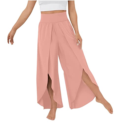 Fannyfuny Culottes Hosen Damen Leichte Sommerhose,Damen Wickelhose mit Schlitz Weites Bein Rüschen Hose Damen Sommer Yogahose Leicht Luftige Sommerhosen Plissee Bequeme Sporthose für Frauen Schlaghose von Fannyfuny