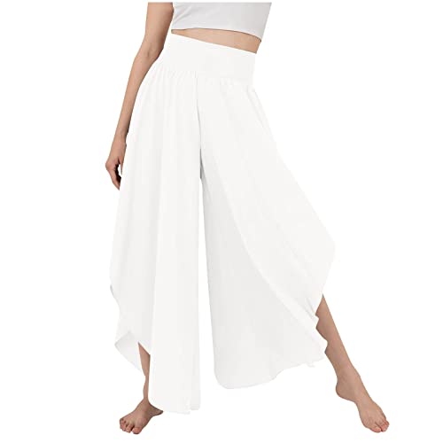 Fannyfuny Culottes Hosen Damen Leichte Sommerhose,Damen Wickelhose mit Schlitz Weites Bein Rüschen Hose Damen Sommer Yogahose Leicht Luftige Sommerhosen Plissee Bequeme Sporthose für Frauen Schlaghose von Fannyfuny