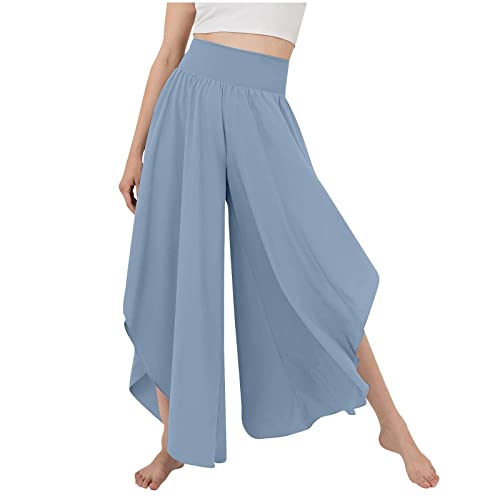 Fannyfuny Culottes Hosen Damen Leichte Sommerhose,Damen Wickelhose mit Schlitz Weites Bein Rüschen Hose Damen Sommer Yogahose Leicht Luftige Sommerhosen Plissee Bequeme Sporthose für Frauen Schlaghose von Fannyfuny