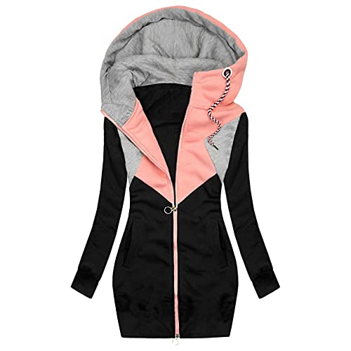 Damen Kapuzen Hoodie Pullover Langarm Mantel Reißverschluss Sweatshirt Lange Kordelzug Mäntel Winterjacke Kapuzenpullover Warme Übergangsjacke Taschen Kordel Outwear Fannyfuny, Plz4rosa, S von Fannyfuny