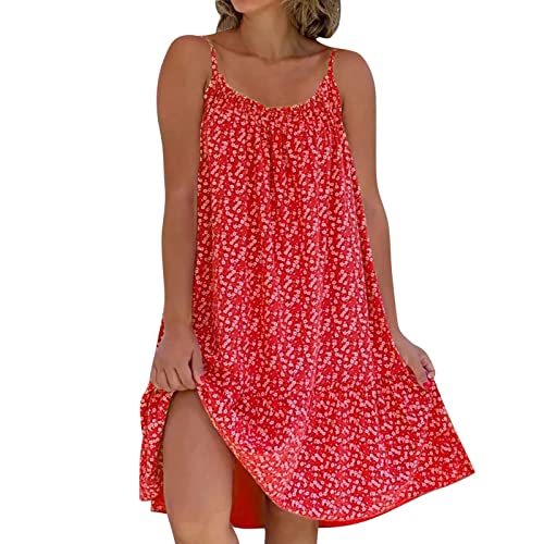 Fannyfuny Damen Kleid Bedrucktes Camisole-Kleid Ärmellos Elegant Kleider Sommerkleid Kurze Strandkleider Leichte Freizeitkleid Blumen Drucken Kleid Knielang Ärmellos Sommer Kleider Sexy Elegant Kleid von Fannyfuny