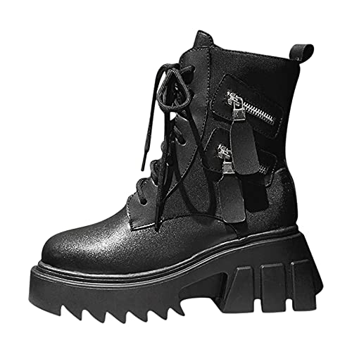 Fannyfuny Damen Plateau Gothic Schnürstiefeletten Blockabsatz High Heels Biker Boots Punk Gefüttert Schuhe britischer Stil (Schwarz, 39) von Fannyfuny