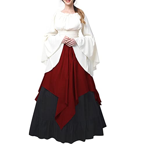 Fannyfuny Gewandung Mittelalter Damen Festliches Kleider Damen Abendkleid Damen Cosplay Damen Retro Mittelalter Kleid Retro Ballkleid Cocktailkleid Karneval Halloween Party Prinzessin Kostüm von Fannyfuny