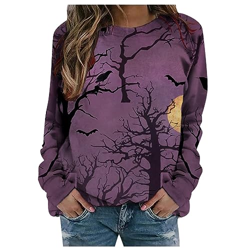 Fannyfuny Halloween Kostüm Damen, Langarmshirt Damen Halloween Druck Pullover Süße Pumpkin Halloween Kleidung Crewneck Langarmshirt Herbst Vintage Print Sweatshirts Halloween Karneval Kostüme von Fannyfuny