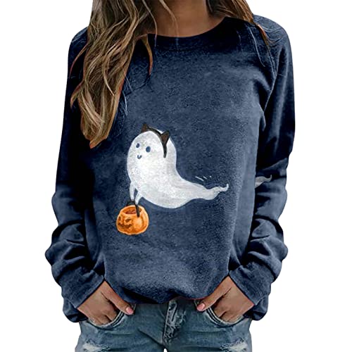 Fannyfuny Halloween Tshirt Damen Mode Oberteile Shirt Karneval Oversized Tunika Pumpkin Sweater Kostüme Druck Sweatshirt Vintage Pumpkin Pullover Tops Lockerer von Fannyfuny