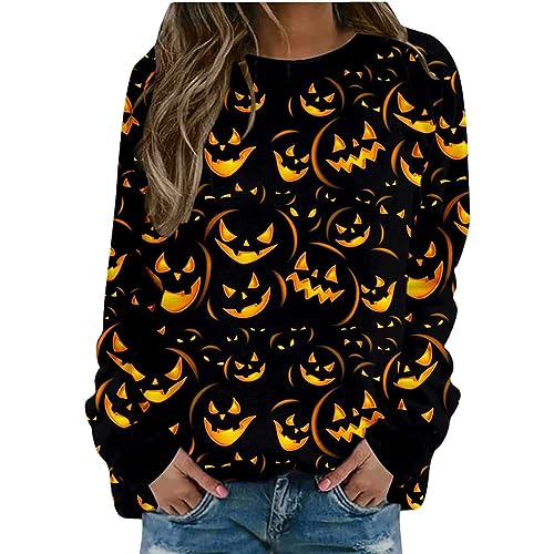 Fannyfuny Halloween Tshirt Damen Mode Oberteile Shirt Karneval Oversized Tunika Pumpkin Sweater Kostüme Druck Sweatshirt Vintage Pumpkin Pullover Tops Lockerer von Fannyfuny