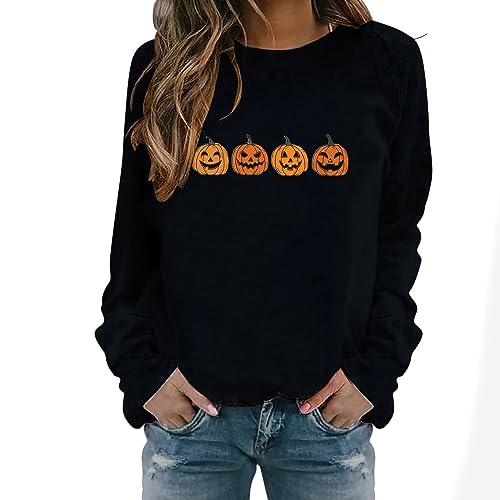 Fannyfuny Halloween Tshirt Damen Mode Oberteile Shirt Karneval Oversized Tunika Pumpkin Sweater Kostüme Druck Sweatshirt Vintage Pumpkin Pullover Tops Lockerer von Fannyfuny