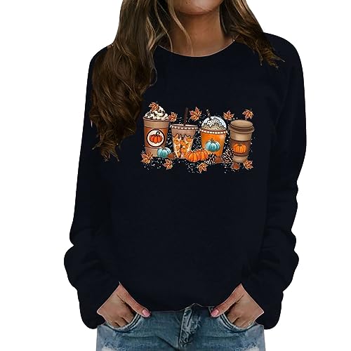 Fannyfuny Halloween Tshirt Damen Mode Oberteile Shirt Karneval Oversized Tunika Pumpkin Sweater Kostüme Druck Sweatshirt Vintage Pumpkin Pullover Tops Lockerer von Fannyfuny