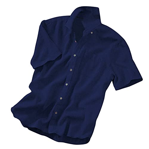 Fannyfuny Hemd Herren Kurzarm Henley Hemd Herren Reverskragen Einfarbig Hemd Regular Fit Arbeitshemd Locker Sommerhemd Klassischer Passform Freizeithemd Männer Hawaii Hemd Männer Button Down Hemden von Fannyfuny