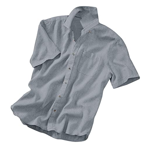 Fannyfuny Hemd Herren Kurzarm Henley Hemd Herren Reverskragen Einfarbig Hemd Regular Fit Arbeitshemd Locker Sommerhemd Klassischer Passform Freizeithemd Männer Hawaii Hemd Männer Button Down Hemden von Fannyfuny