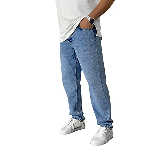 Fannyfuny Herren Jeans Hose Cargohose Baggy Denim Jeans Hosen mit Taschen Blaue Lange Jeanshose Jungen Pants Coole Jungen Freizeithose Cargo Jogginghose Traininghose Fitnesshose von Fannyfuny