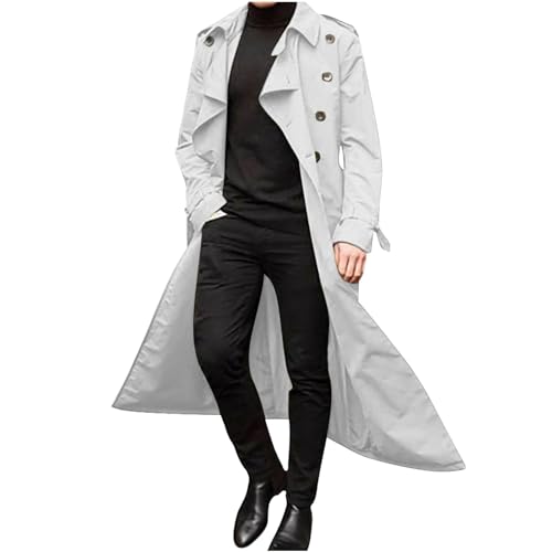 Fannyfuny Herren Winter Schlanker Stilvoller Trenchcoat Zweireihig Langarm Solide Lange Jacke mit Gürtel für die Arbeit und den Urlaub Trenchcoat Herren Mantel Cardigan Herren Mantel Mit Gürtel Herren von Fannyfuny