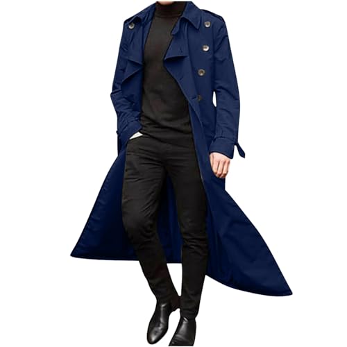 Fannyfuny Herren Winter Schlanker Stilvoller Trenchcoat Zweireihig Langarm Solide Lange Jacke mit Gürtel für die Arbeit und den Urlaub Trenchcoat Herren Mantel Cardigan Herren Mantel Mit Gürtel Herren von Fannyfuny