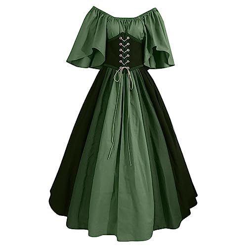 Fannyfuny Kostüm Hexe Mädchen Damen Mittelalter Kleid Mittelalterliche Kostüme French Maid Schürze Damen Retro Mittelalter Kleid ausgestellte Ärmel Korsett Festlich Party Halloween Gothic Kleider von Fannyfuny