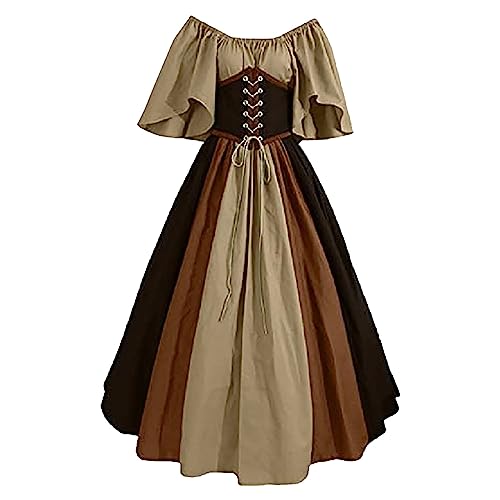 Fannyfuny Kostüm Hexe Mädchen Damen Mittelalter Kleid Mittelalterliche Kostüme French Maid Schürze Damen Retro Mittelalter Kleid ausgestellte Ärmel Korsett Festlich Party Halloween Gothic Kleider von Fannyfuny