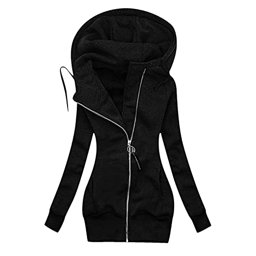 Fannyfuny Longpullover für Damen Kapuze Übergangsjacke Leicht Parka Outdoorjacke mit Einstellbarer Kordelzug Mäntel Winddichte Kapuzenjacke Reißverschluss Sweatshirt Casual Langarm Kapuzenpullover von Fannyfuny